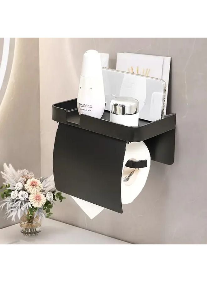 Black Waterproof No Drill Wall Mounted Bathroom Tissue Box Phone Holder - Image 3