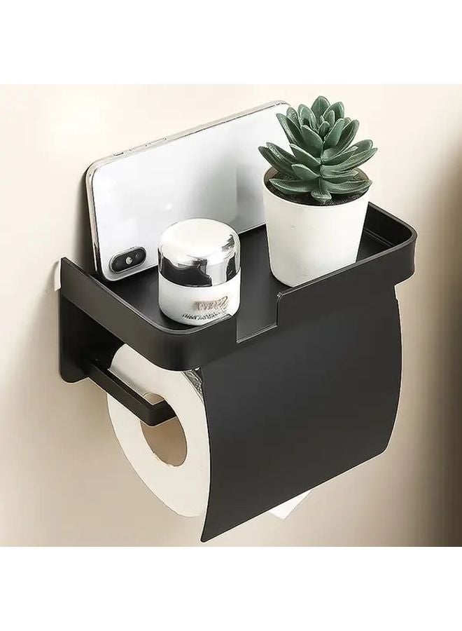 Black Waterproof No Drill Wall Mounted Bathroom Tissue Box Phone Holder - Image 2