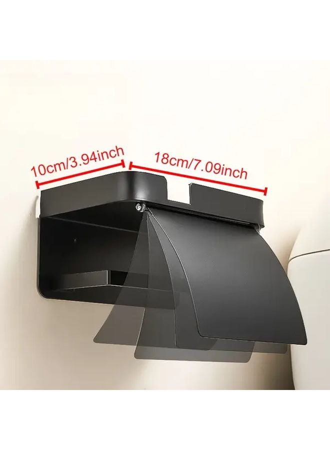 Black Waterproof No Drill Wall Mounted Bathroom Tissue Box Phone Holder - Image 4