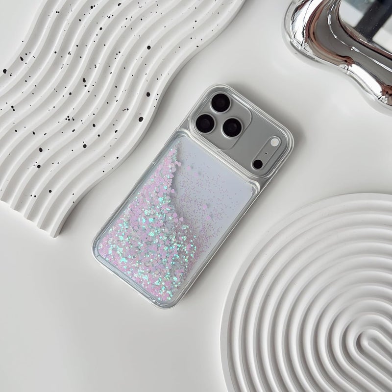 PANDACAMEL Rose Pink Glitter Phone Case, Compatible with iPhone 16 Plus, Cute Clear Floating Quicksand, Transparent, Anti-Scratch, Yellowing Resistant, Designed for Women Girls Teen - Image 1