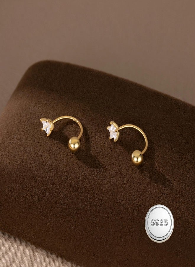 Reffeer Solid 925 Sterling Silver Star Half Hoop Earrings Open Huggie Hoops for Women Teen Girls CZ Star Hoop Earrings Ball Cuffs (B-18K Gold) - Image 5