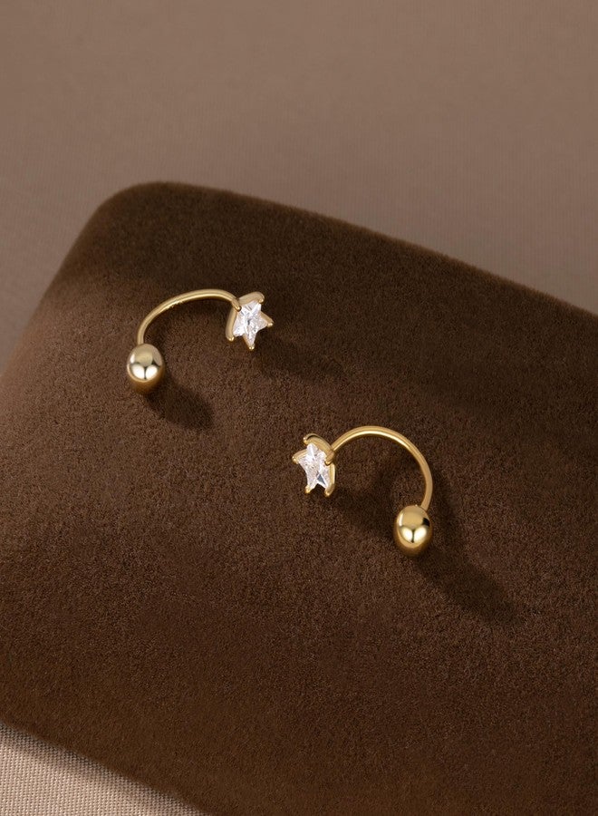 Reffeer Solid 925 Sterling Silver Star Half Hoop Earrings Open Huggie Hoops for Women Teen Girls CZ Star Hoop Earrings Ball Cuffs (B-18K Gold) - Image 4