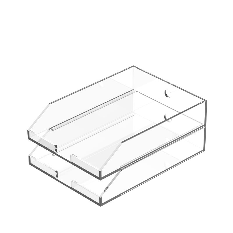 EXPUTRAN 2pcs Pack Stackable Clear Acrylic Paper Trays Desk File Organizer A4 Paper Holder Letter Tray