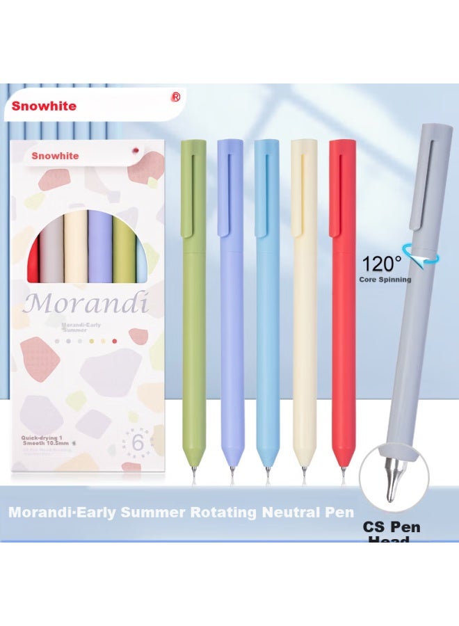Snowhite Gel Pen, Colorful High-End Rotating Refill, Aesthetically Pleasing Non-Click Morandi Signature Pen, 0.5Mm Needle Tip, Exam Pen, 6 Pens/Box, G-601 Early Summer - Image 2
