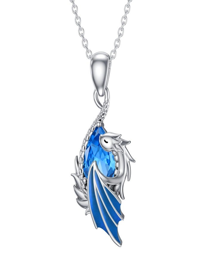 LONAGO Dragon Birthstone Necklace Wyvern Dragon Pendant Necklace Gift for Women (December - Blue Topaz) - Image 1