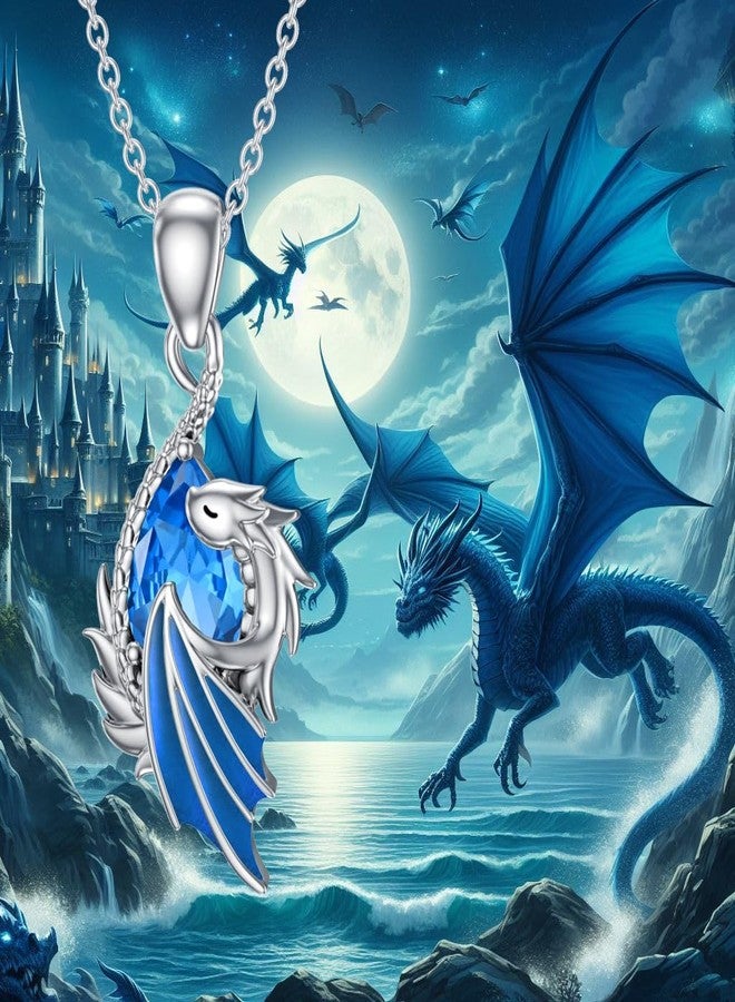 LONAGO Dragon Birthstone Necklace Wyvern Dragon Pendant Necklace Gift for Women (December - Blue Topaz) - Image 5
