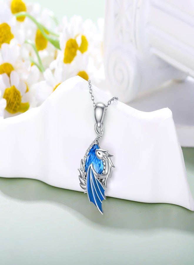 LONAGO Dragon Birthstone Necklace Wyvern Dragon Pendant Necklace Gift for Women (December - Blue Topaz) - Image 2