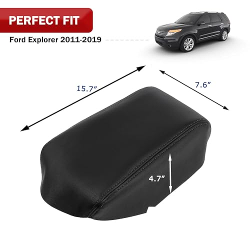 KBH Front Center Console Armrest Cover Replacement for Ford Explorer 2011-2019, Vinyl Leather Arm Rest Skin Upholstery, Anti-Scratch, Black (Leather Part Only) - Image 5