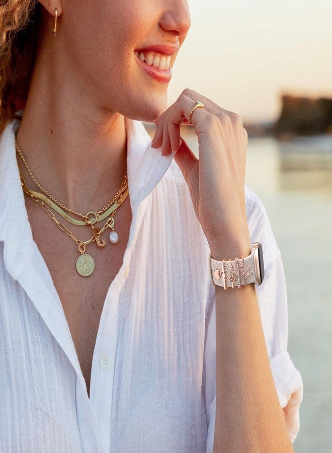 DaQin Flower Engraved Band Compatible with Apple Watch Bands for Women 40mm 38mm 41mm 42mm, Soft Silicone Band With Decorative Apple Watch Charms for iWatch Series 10 9 8 7 6 5 4 3 2 1 SE (With Band) - Image 2