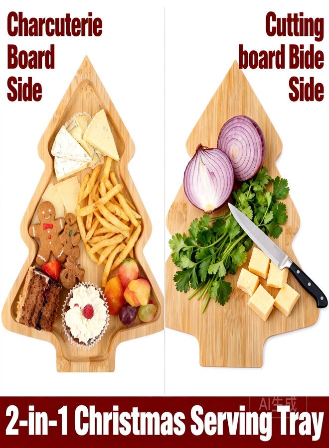 TENDYCOCO Bamboo Christmas Serving Tray Cartoon Dining Plate 11X8 Inch Home Dish Salad Plate for Holiday Dinner Party Sushi Presentation - Image 3