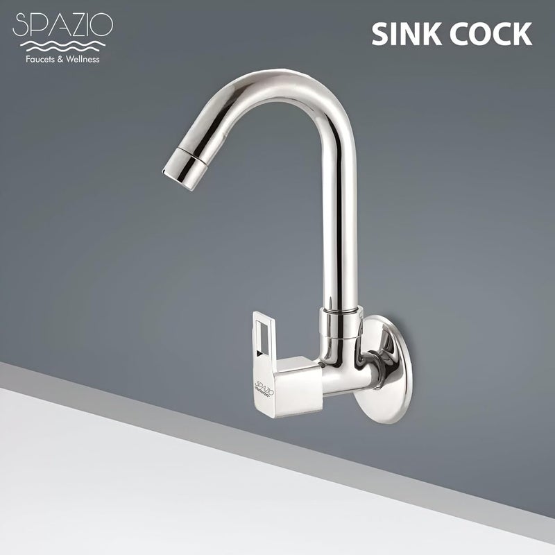 SPAZIO صنبور حوض سبازيو مربع الشكل مع فوهة دوارة بزاوية 360 درجة من الفولاذ المقاوم للصدأ لصنبور الماء الساخن والبارد مع قاعدة جدارية، نوع التركيب على الحائط - Image 5