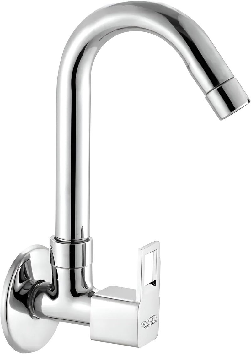 SPAZIO صنبور حوض سبازيو مربع الشكل مع فوهة دوارة بزاوية 360 درجة من الفولاذ المقاوم للصدأ لصنبور الماء الساخن والبارد مع قاعدة جدارية، نوع التركيب على الحائط - Image 1