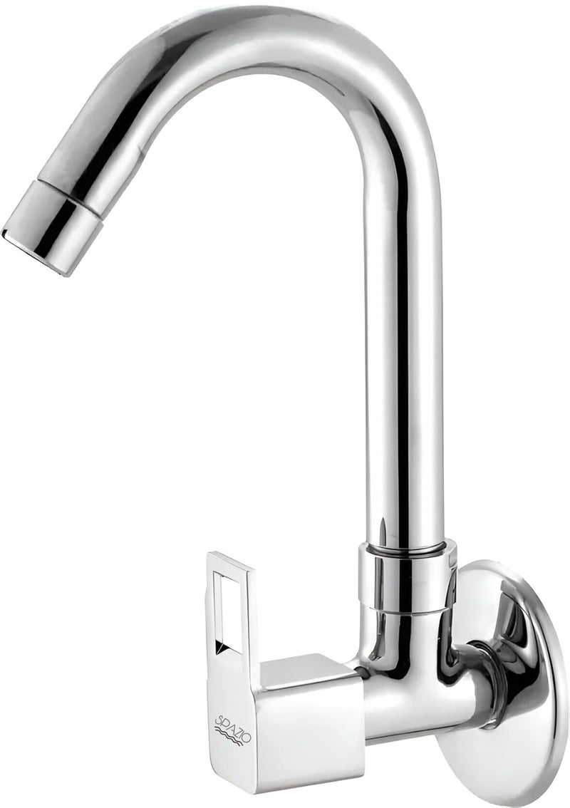 SPAZIO صنبور حوض سبازيو مربع الشكل مع فوهة دوارة بزاوية 360 درجة من الفولاذ المقاوم للصدأ لصنبور الماء الساخن والبارد مع قاعدة جدارية، نوع التركيب على الحائط - Image 2