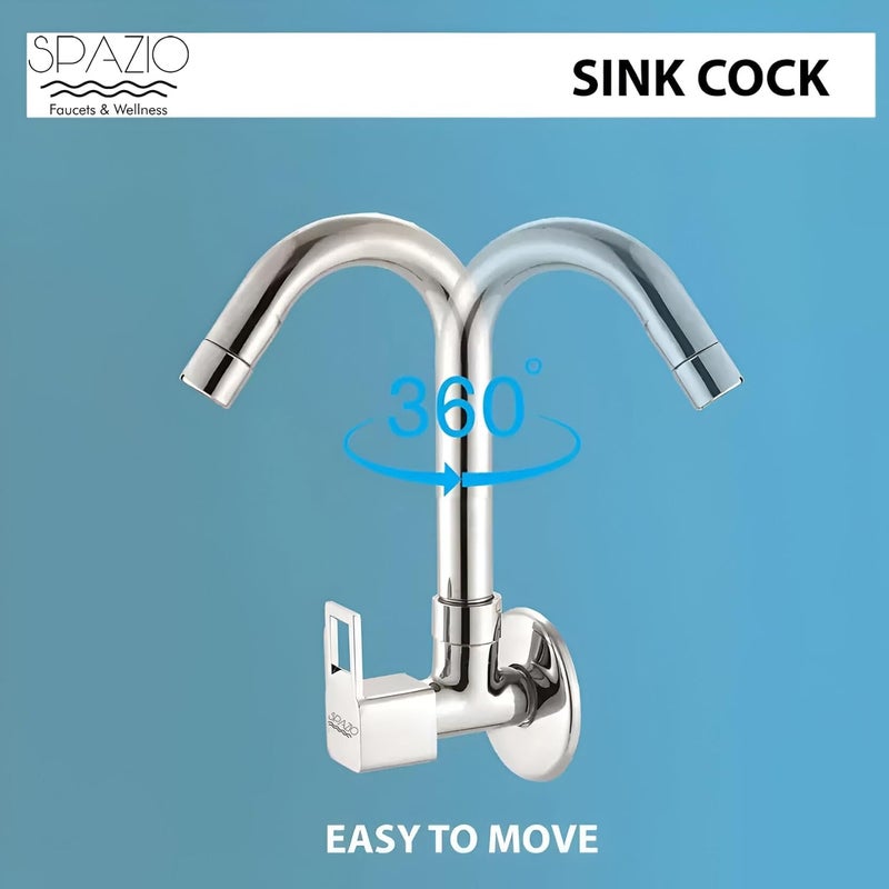 SPAZIO صنبور حوض سبازيو مربع الشكل مع فوهة دوارة بزاوية 360 درجة من الفولاذ المقاوم للصدأ لصنبور الماء الساخن والبارد مع قاعدة جدارية، نوع التركيب على الحائط - Image 4