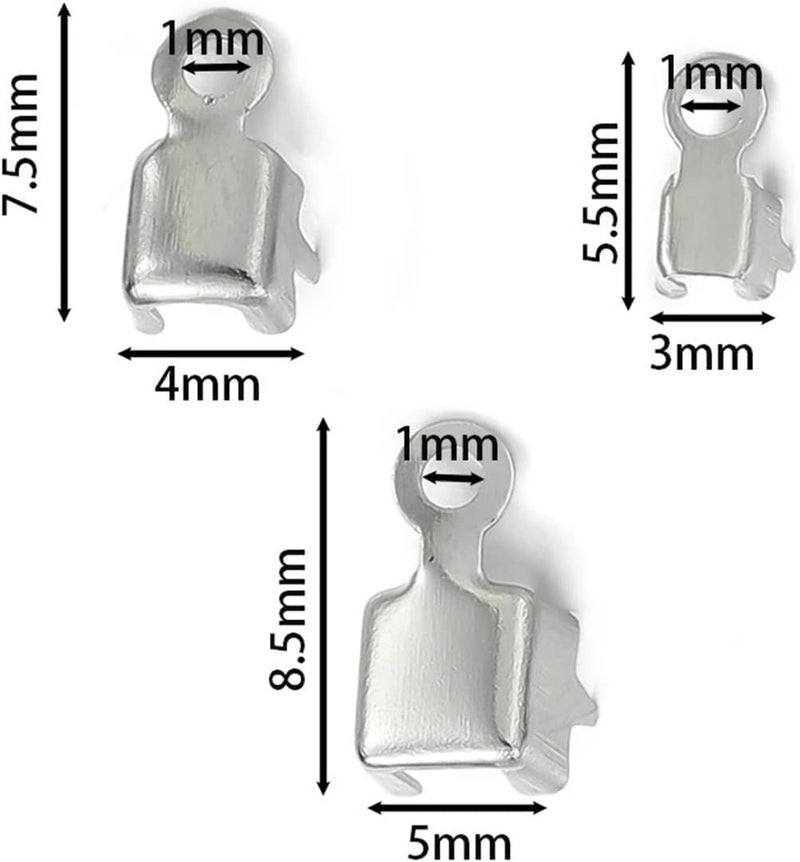 1500pcs Crimp Beads Cove Clasps Cord End Caps String Ribbon Leather Clip Foldover(Rhodium,3 x 5.5mm) - Image 2