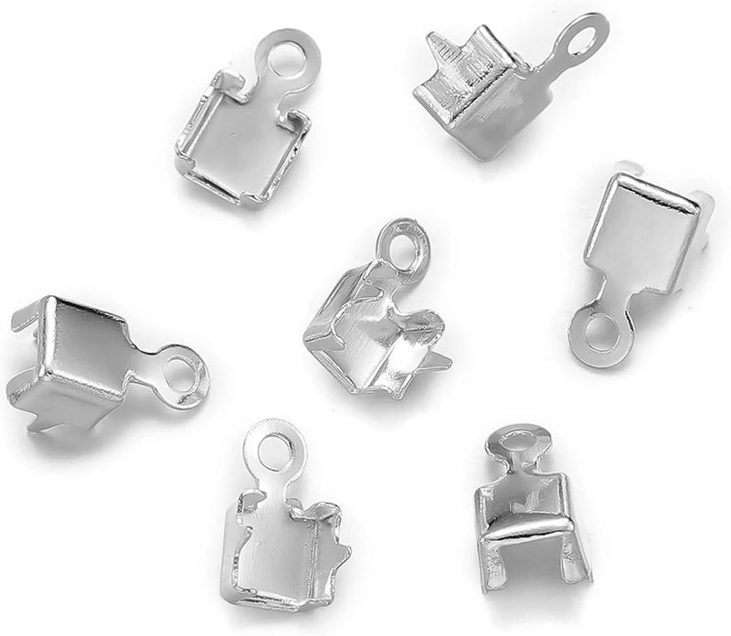 1500pcs Crimp Beads Cove Clasps Cord End Caps String Ribbon Leather Clip Foldover(Rhodium,3 x 5.5mm) - Image 1