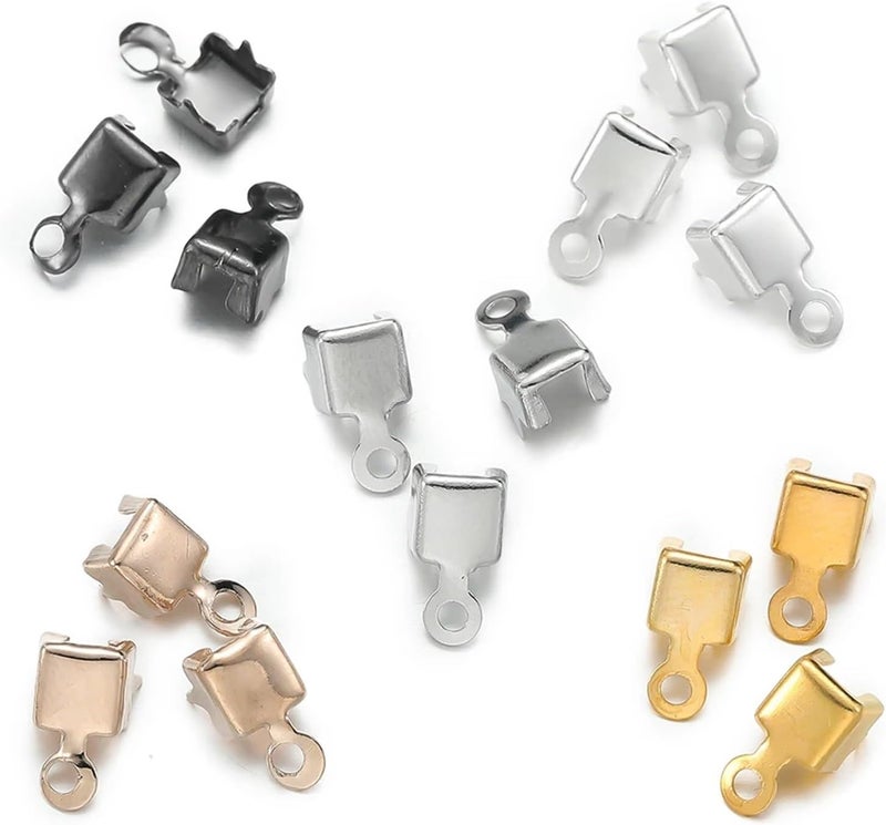 1500pcs Crimp Beads Cove Clasps Cord End Caps String Ribbon Leather Clip Foldover(Rhodium,3 x 5.5mm) - Image 4