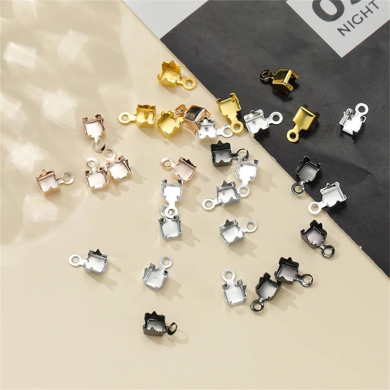 1500pcs Crimp Beads Cove Clasps Cord End Caps String Ribbon Leather Clip Foldover(Rhodium,3 x 5.5mm) - Image 5