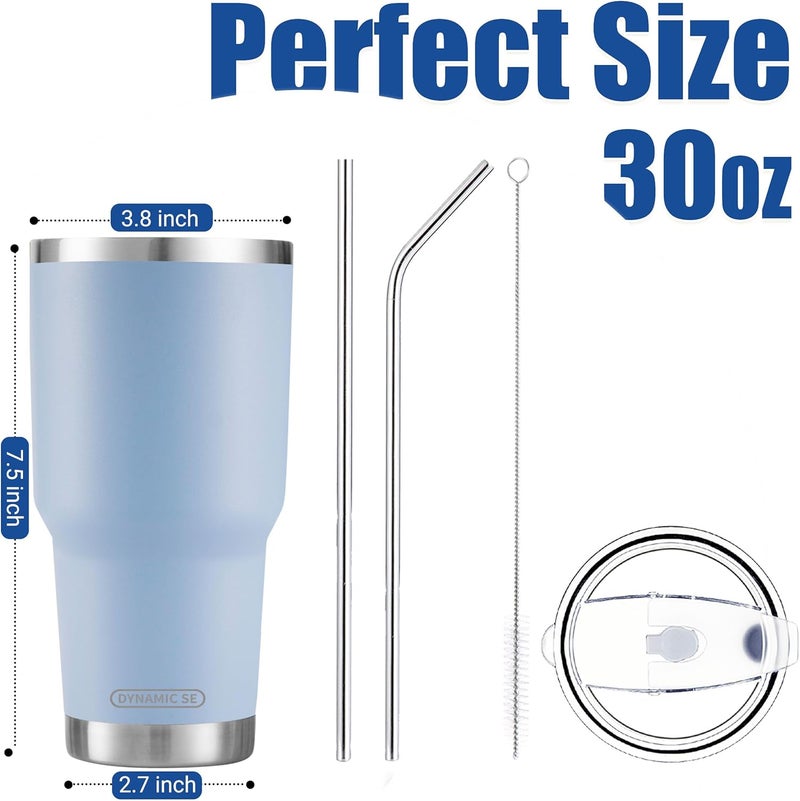 DS 30oz Blue Tumbler Stainless Steel Double Wall Vacuum Insulated Mug with Straw and Lid, Cleaning Brush for Cold and Hot Beverages - Image 2