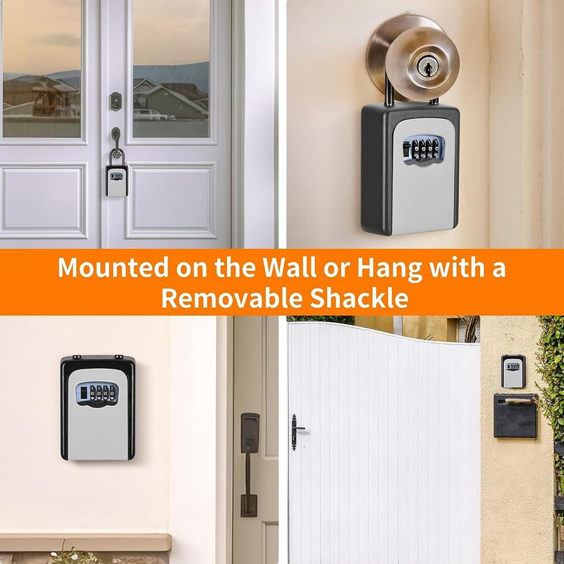 SUKEE Key Lock Box Wall Mounted | 4 Digit Combination Lock Box for House Key | Weatherproof Safe Security Key Storage | Lock Box for Outside Keys (with Hanger) - Image 4