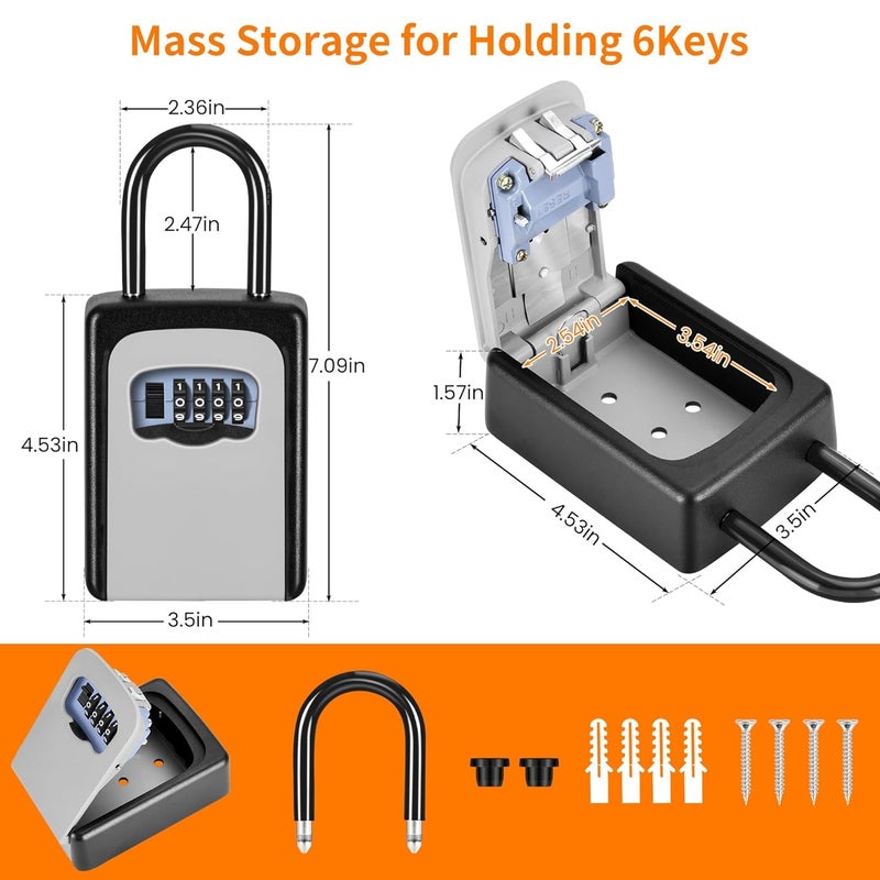 SUKEE Key Lock Box Wall Mounted | 4 Digit Combination Lock Box for House Key | Weatherproof Safe Security Key Storage | Lock Box for Outside Keys (with Hanger) - Image 2