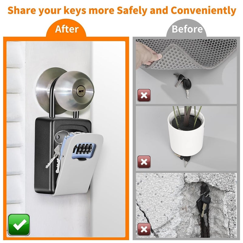SUKEE Key Lock Box Wall Mounted | 4 Digit Combination Lock Box for House Key | Weatherproof Safe Security Key Storage | Lock Box for Outside Keys (with Hanger) - Image 5