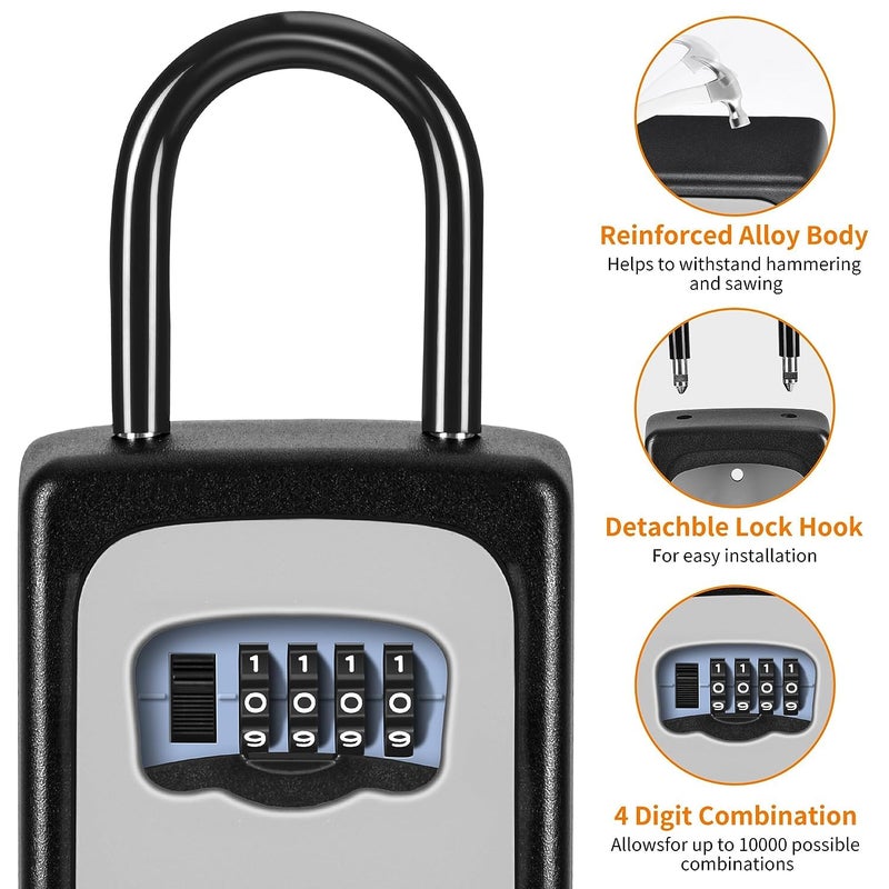 SUKEE Key Lock Box Wall Mounted | 4 Digit Combination Lock Box for House Key | Weatherproof Safe Security Key Storage | Lock Box for Outside Keys (with Hanger) - Image 3
