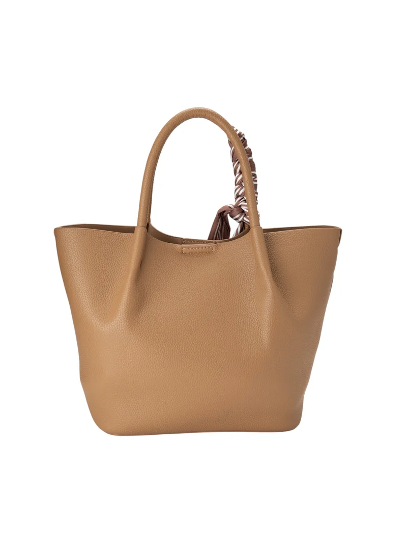 Bata Top Handle Bag with Scarf Detail Beige