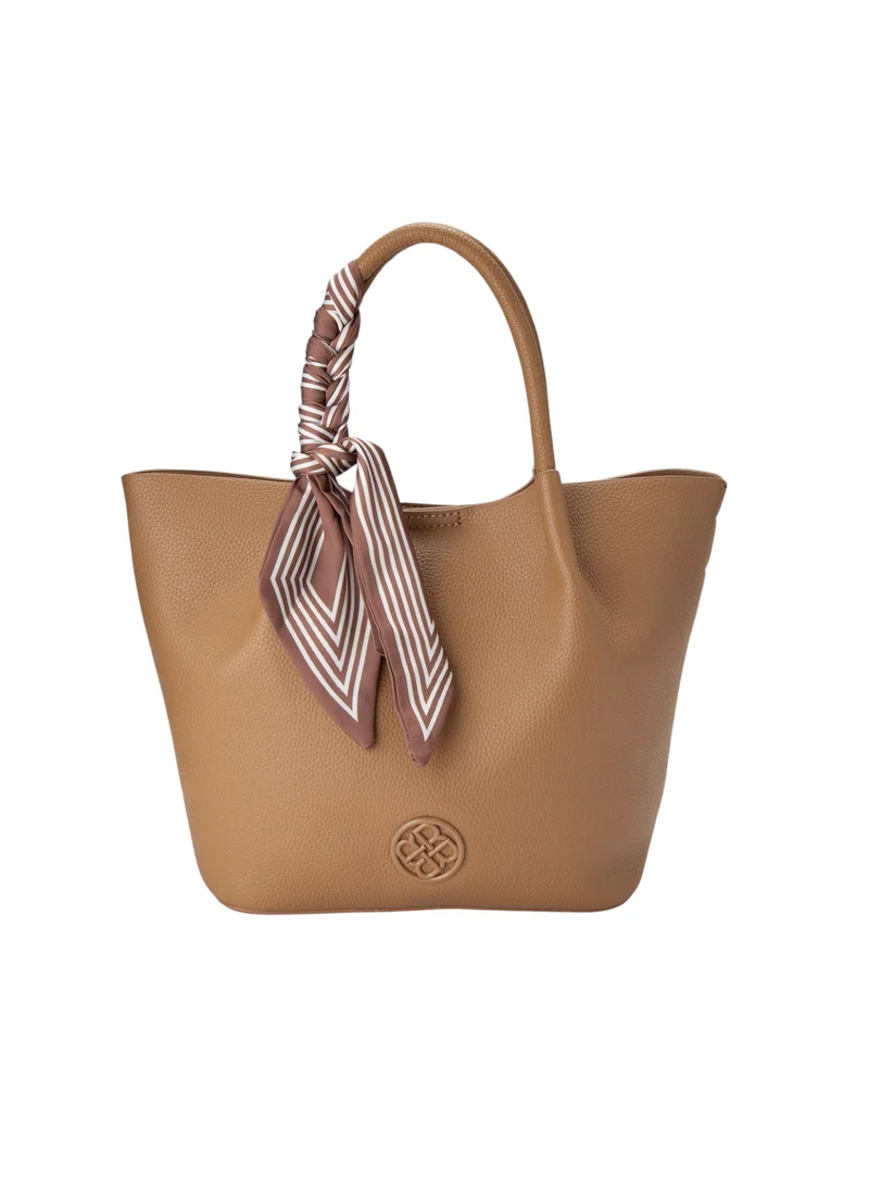 Bata Top Handle Bag with Scarf Detail Beige