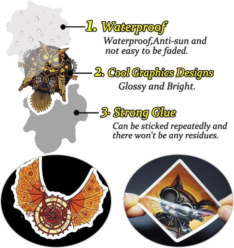 QTL Stickers 75pcs Steampunk Stickers for Adults Steampunk Stickers for Laptop Steampunk Stickers for Water Bottle Waterproof Stickers - Image 5