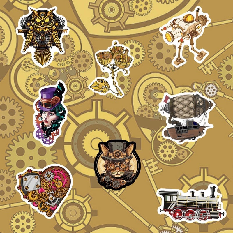 QTL Stickers 75pcs Steampunk Stickers for Adults Steampunk Stickers for Laptop Steampunk Stickers for Water Bottle Waterproof Stickers - Image 3