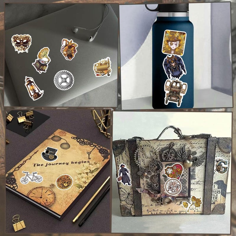 QTL Stickers 75pcs Steampunk Stickers for Adults Steampunk Stickers for Laptop Steampunk Stickers for Water Bottle Waterproof Stickers - Image 2