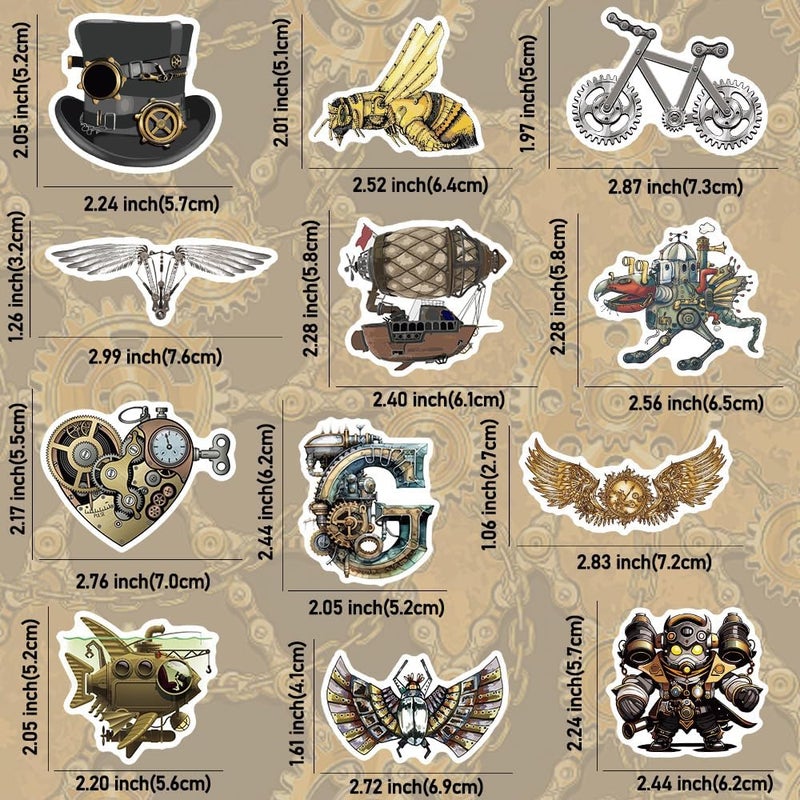 QTL Stickers 75pcs Steampunk Stickers for Adults Steampunk Stickers for Laptop Steampunk Stickers for Water Bottle Waterproof Stickers - Image 4