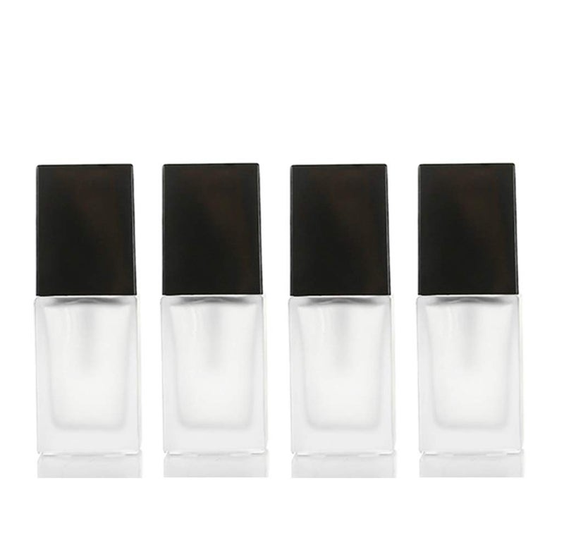 USRommaner 4 Pack,0.5 oz/15ml Frosted Glass Essence Lotion Pump Bottle,Empty Square Cosmetic Container Travel Liquid Foundation Base Dispenser Vials with Pressure Pump Head and Lid - Image 1