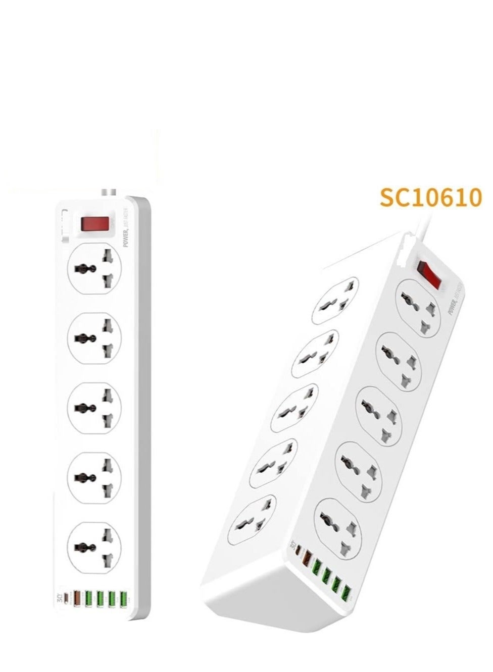 SC10610 2500W 10 SOCKETS with 5 USB Ports and 1 TYPE-C PD PORT, DESKTOP EXTENSION HOME CHARGER with 2M EU POWER CORD