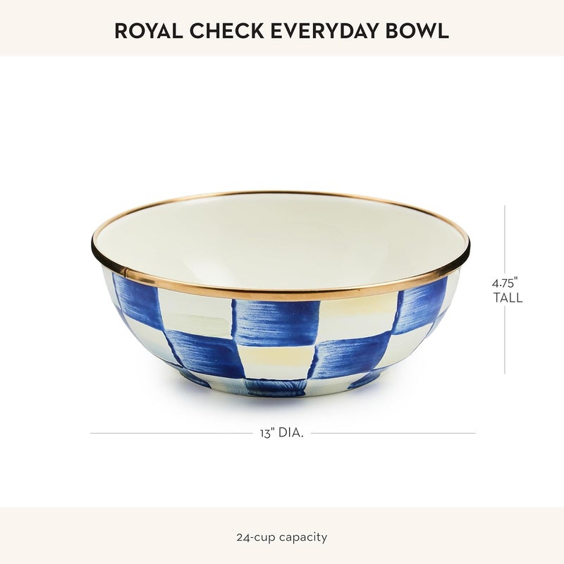 mackenzie childs MACKENZIECHILDS Enamel Everyday Bowl Serving Bowl for Entertaining Extra Small BlueandWhite Royal Check - Image 4