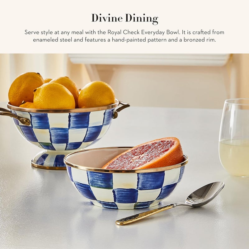 mackenzie childs MACKENZIECHILDS Enamel Everyday Bowl Serving Bowl for Entertaining Extra Small BlueandWhite Royal Check - Image 2