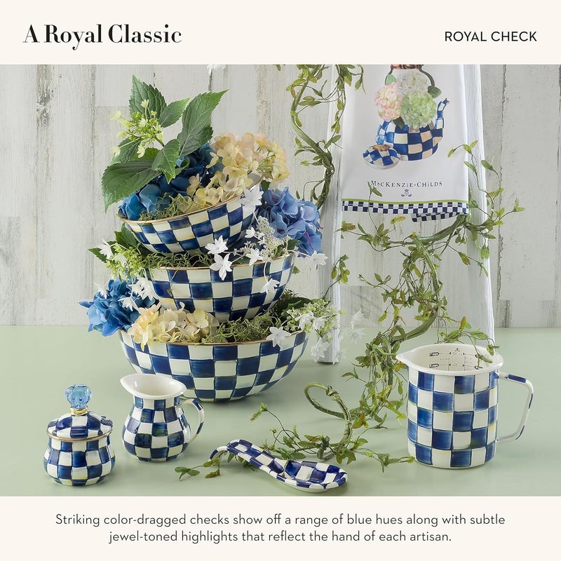 mackenzie childs MACKENZIECHILDS Enamel Everyday Bowl Serving Bowl for Entertaining Extra Small BlueandWhite Royal Check - Image 3