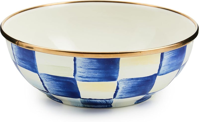 mackenzie childs MACKENZIECHILDS Enamel Everyday Bowl Serving Bowl for Entertaining Extra Small BlueandWhite Royal Check - Image 1