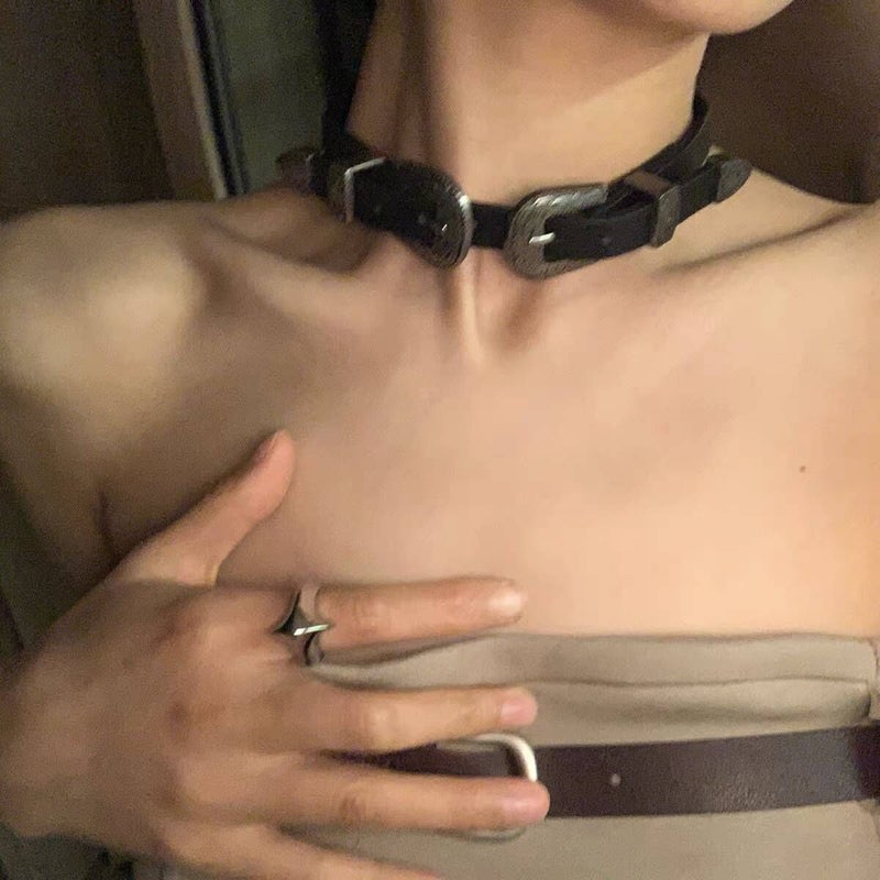 Black Vintage Heavy Industry Belt Buckle Metal Collar Female Spice Girls Y2K Punk Clavicle Chain Necklace Choker Neck Ring Black Vintage Choker