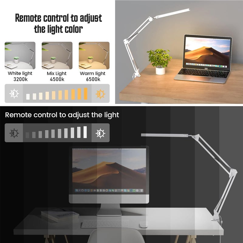 TROPICALTREE Store LED Desk Lamp for Home Office, Clamp-On with 3 Light Modes | 14W Adjustable Brightness 5000K Eye-Caring Lighting for Study/Bedroom/Computer Desk (White) - Image 2