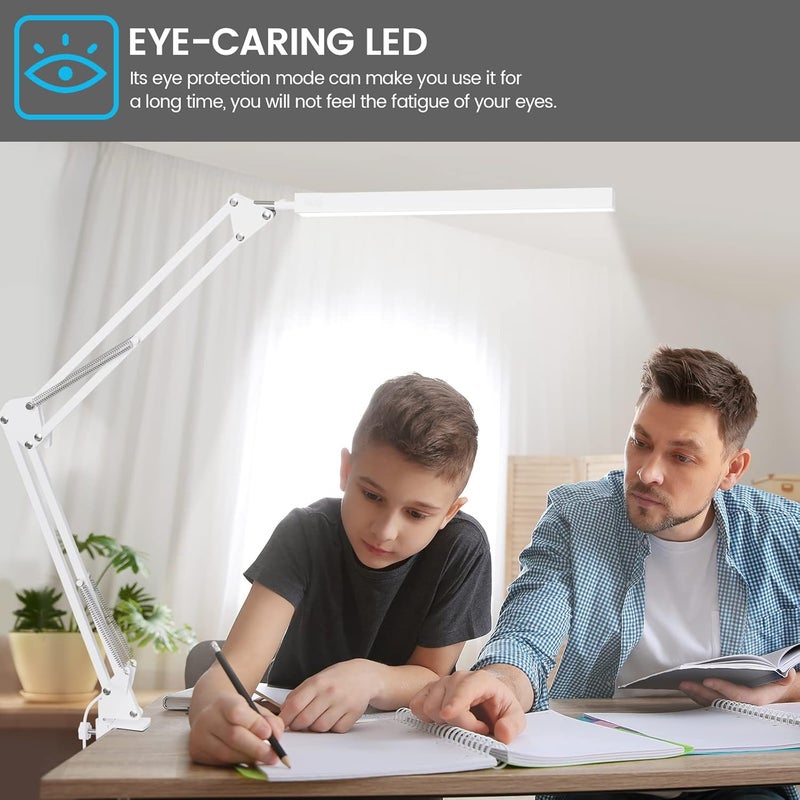 TROPICALTREE Store LED Desk Lamp for Home Office, Clamp-On with 3 Light Modes | 14W Adjustable Brightness 5000K Eye-Caring Lighting for Study/Bedroom/Computer Desk (White) - Image 3
