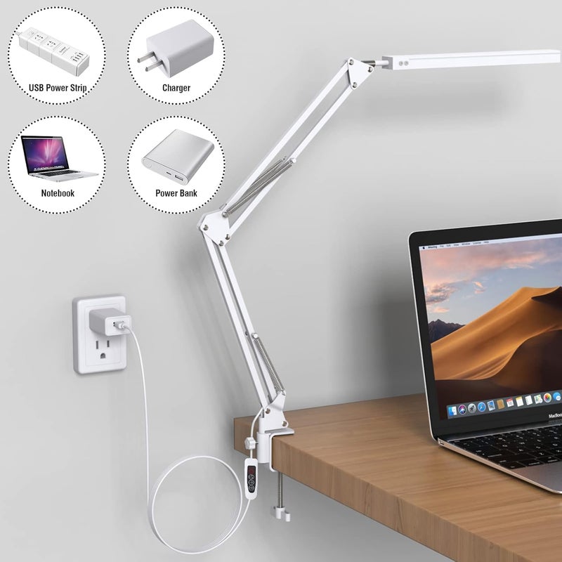 TROPICALTREE Store LED Desk Lamp for Home Office, Clamp-On with 3 Light Modes | 14W Adjustable Brightness 5000K Eye-Caring Lighting for Study/Bedroom/Computer Desk (White) - Image 5