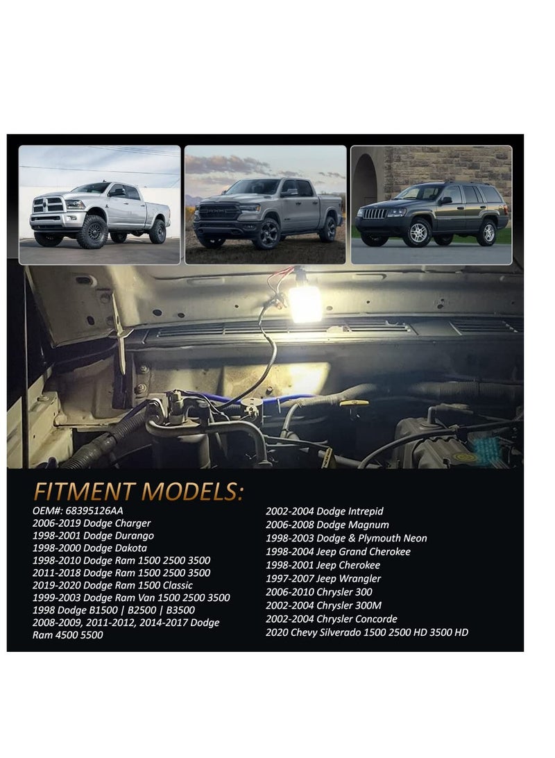 Excefore Under Hood Lights Assembly Lamp Kit, Compatible with Dodge Ram 1500 2500 3500 Dakota Charger Durango, Je-ep Wrangler Grand Cherokee Chrysler 300 Concorde, 6000K White Under Hood Lamp Kit - Image 4