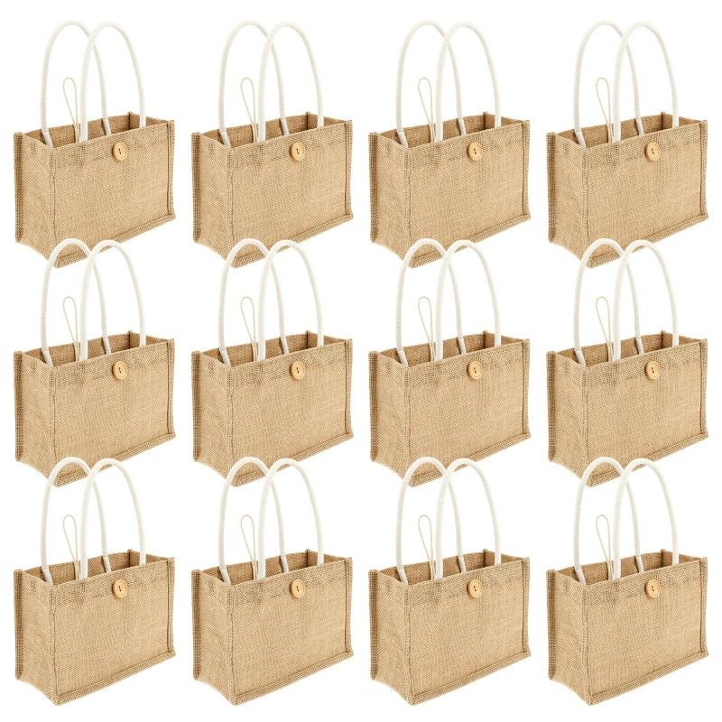 Jute Bag 23*16*11cm Waterproof Reusable Tote Bag - Spacious 12-Piece Brown Woven Bag for Beach Grocery Everyday Use - Image 1