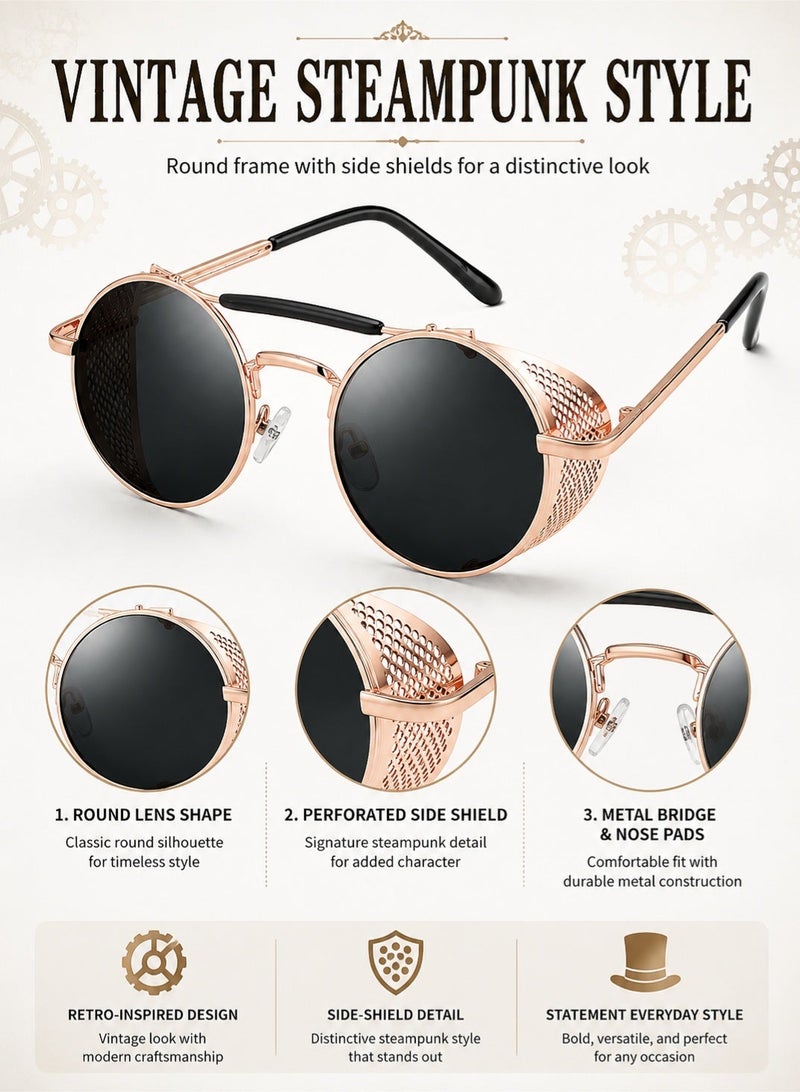 PEI  AN Steampunk Polarized Sunglasses for Men Women with UV400 Protection, TR90 Frame Round Side Shield Sunglasses with Spring Hinges, Vintage Driving Fishing Shades - Image 3