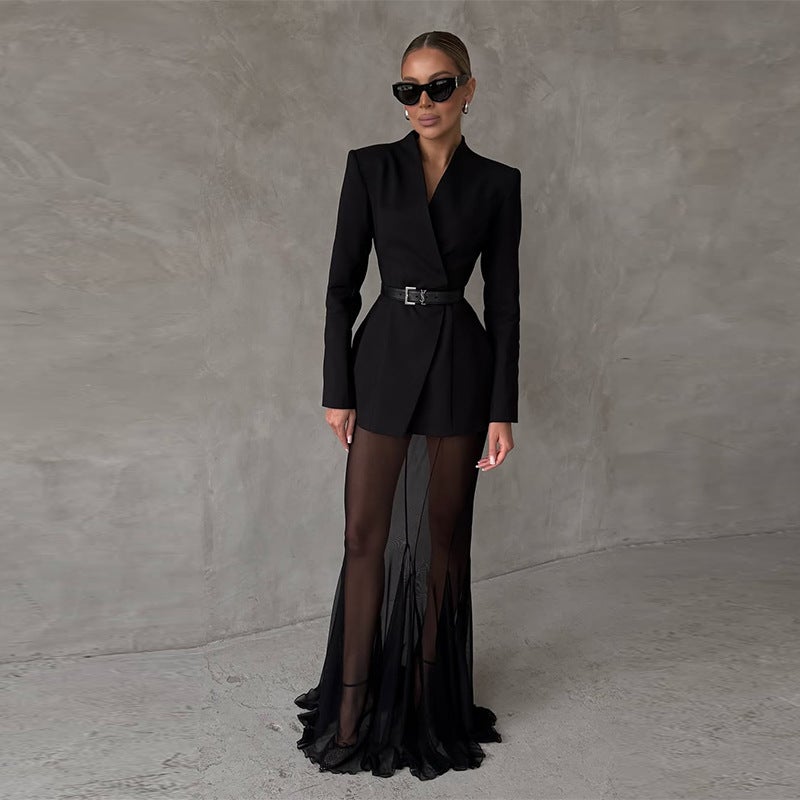 Women'S Fashion Design Elegant Commuter Solid Color Mesh Suit - Image 2