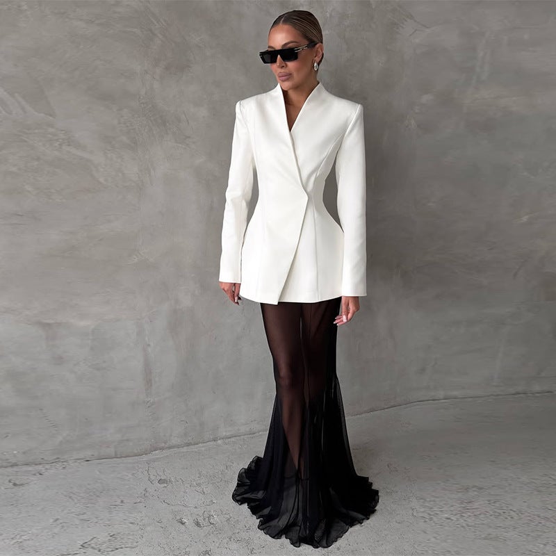 Women'S Fashion Design Elegant Commuter Solid Color Mesh Suit - Image 3
