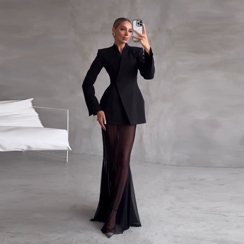 Women'S Fashion Design Elegant Commuter Solid Color Mesh Suit - Image 4