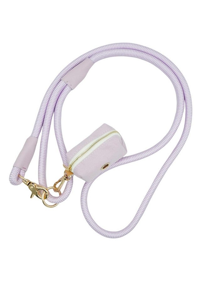 مقود كلب من النايلون بطول 5 أقدام مع حامل لأكياس الفضلات، مقود كلب قوي التحمل، مقود حبل بمقبض ناعم لجميع السلالات (أرجواني فاتح، 5 أقدام × 10 مم) - Image 2